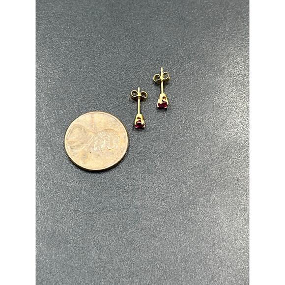 14K Yellow Gold Natural Ruby 3mm Round 0.25 TCW Posts Genuine Stud Earrings - Picture 4 of 9